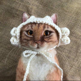 跨境新品Cat Hat律师小猫手工钩织可爱毛绒猫咪帽子头套