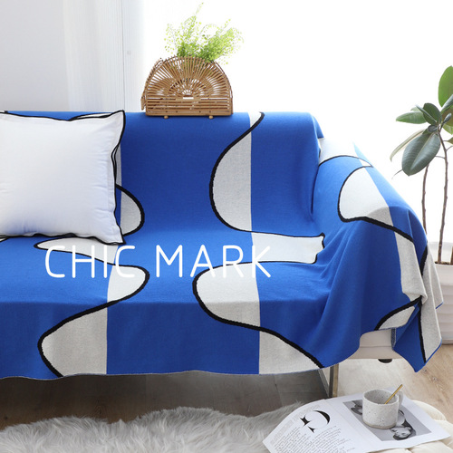 Nordic-style original hand-drawn line pure cotton knit throw rug living room sofa rug minimalist blanket bedroom throw tail rug bed end throw