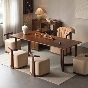 Tea Table and Chair Combination Office Log Color Zen Style New Chinese Style Tea Table Home Balcony Large Board Solid Wood Tea Table