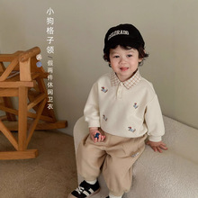 儿童贴标卫衣2025新款秋季男童洋气小狗打底衫潮宝宝假两件套头衫