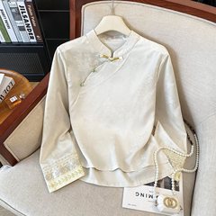 新款国风唐装禅意上衣女装春秋新中式提花衬衫长袖衬衣