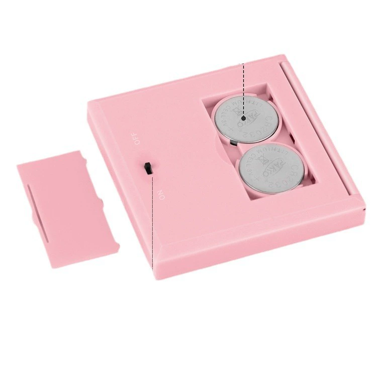 Foldable Mini LED Makeup Mirror, Double-Sided, ABS, 6 LEDs, Portable 70×70×10 mm