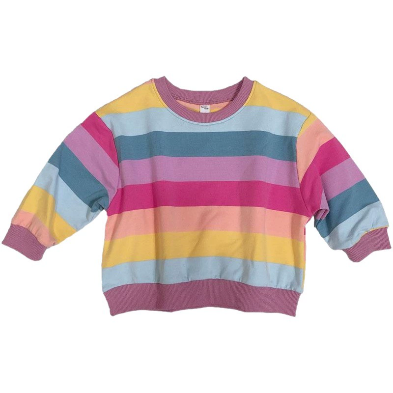 Детская толстовка 2026: весенний стиль, корейский дизайн, радужные полосы, свободный крой для мальчиков и девочек, для детей и малышей