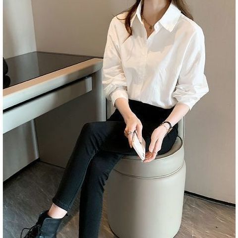 2025新款秋装白衬衫别致女上衣设计感长袖小众外套高级感蓝色衬衣|undefined
