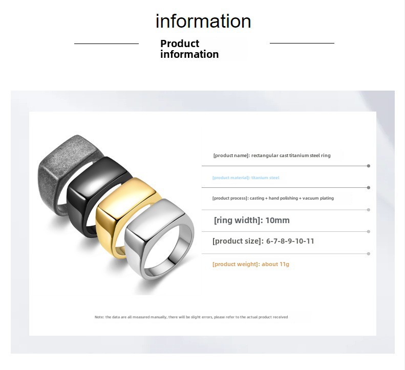 Anello semplice alla moda da uomo europeo e americano hip-hop rettangolare liscio con lettere in acciaio inossidabile incrociato_voghion.com
