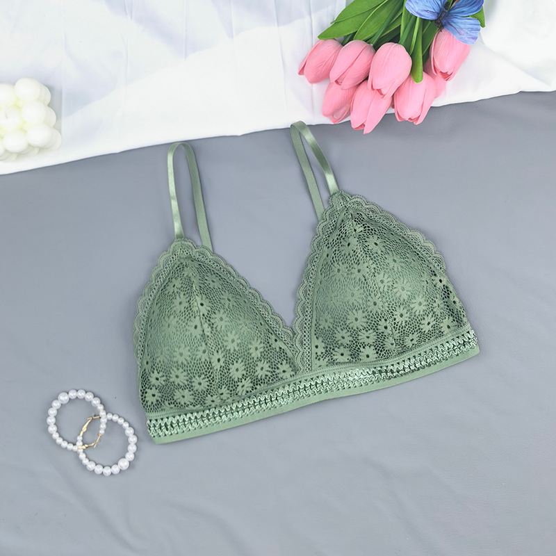 Bralette sin anillo de acero delgado gran pecho pequeño encaje triángulo bra sexy ropa interior francesa para mujeres