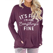 2023速卖通秋冬季IT'S FINE I'M FINE圆领套头长袖上衣T恤图案印