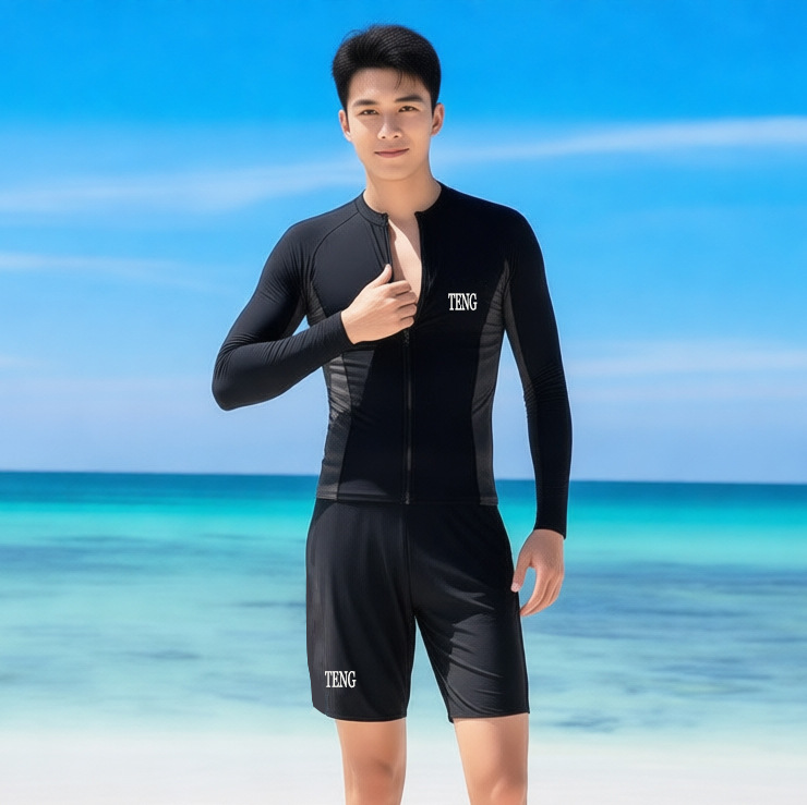 2026 Zippered Diving Suit Two-Piece Long-Sleeve Long-Pants Swimsuit Sun Protection Quick-Dry Men's Rash Guard Wholesale for Men