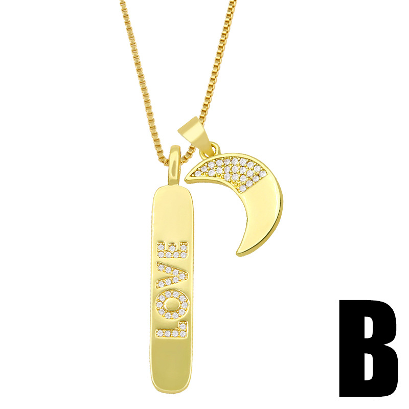 Collier Étiquette Rectangle Lune Étoile Diamant Double Goutte Hip-hop display picture 3