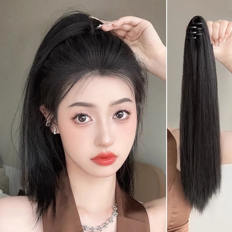 Αλογοουρά Connie Synthetic Hair με ίσια μακριά μαλλιά για γυναίκες, κομψή ψηλή αλογοουρά, κοντά μισά ψηλά μαλλιά, φυσικά ψεύτικα μαλλιά καταρράκτη