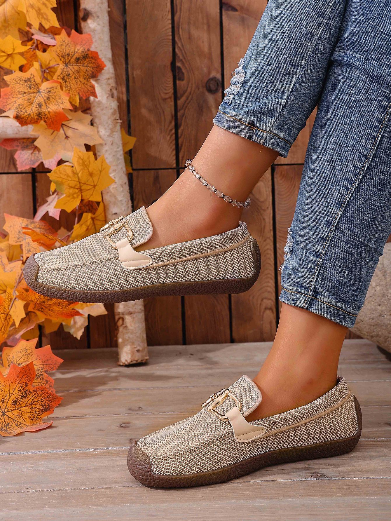 Comfortable Metal Chain Slip-On Casual Loafers Women's Flat Cross-Border Easy Wear Spring New Style_vogvips.com