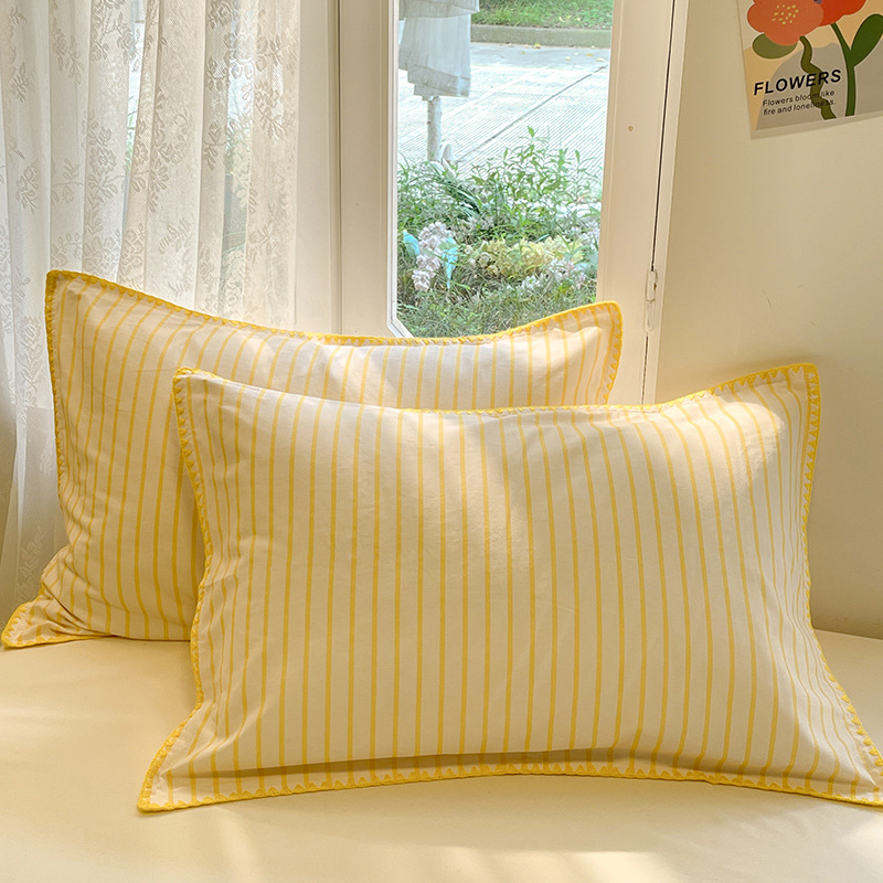 Set di lenzuola a righe in puro cotone pettinato di lusso 4 pezzi_voghion.com