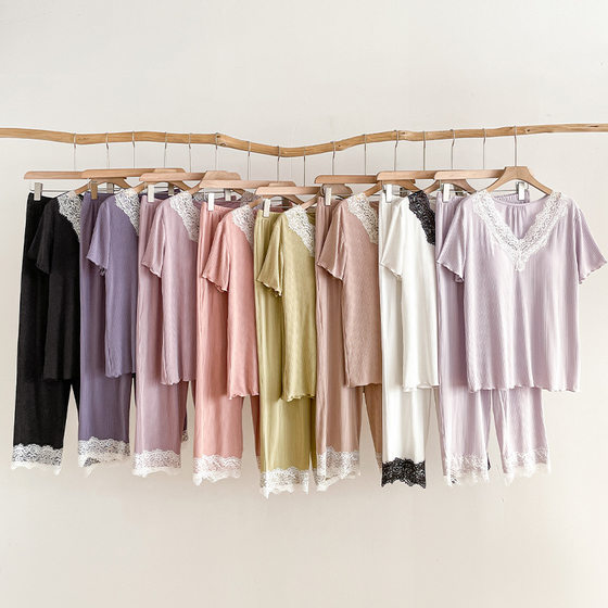 New 2025 Spring and Summer Home Wear Outfit Women's Pullover Women's Pajamas Purple High-end Lace Home Wear