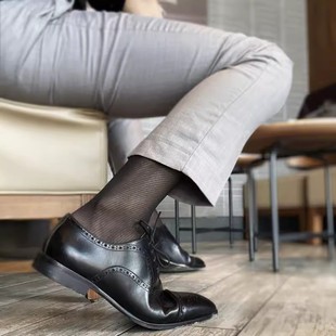 Silk Stockings High Barrel Simple Oblique Stripe Ultra-thin Straight Barrel Men's Socks Dress Business Ice Silk free size Men's Socks Good-looking