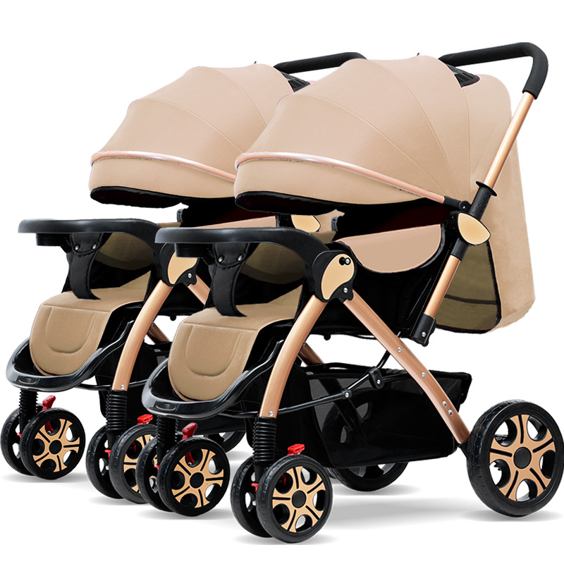 Carrinche de bebés gemelos especial para sentarse y acostarse ligero plegable alto paisaje de un botón para el coche de bebés