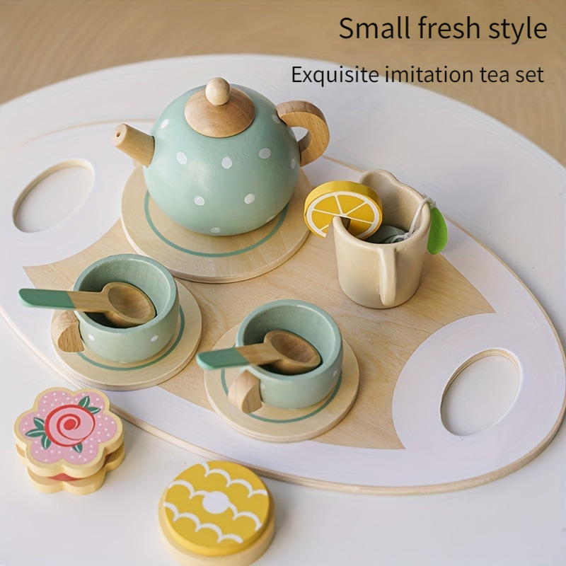 Juego de té de madera Juguetes educativos para niños Juego de té de la tarde de simulación de la casa Juegos de la casa para niños