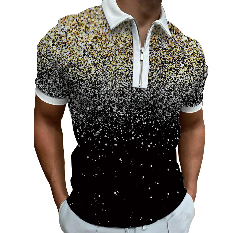 T-shirt polo da uomo a maniche corte con cerniera stampata con motivo drago stampato primavera 2023_voghion.com