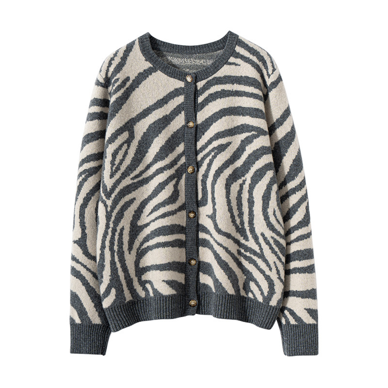 Demi-season retro cashmere cardigan with a round collar