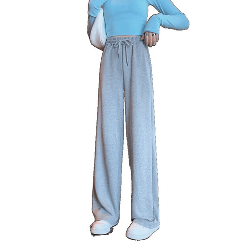 Women's cotton sport pants 2025 new small size sweatpants narrow waist high waist straight leg summer thin casual wide-leg pants 