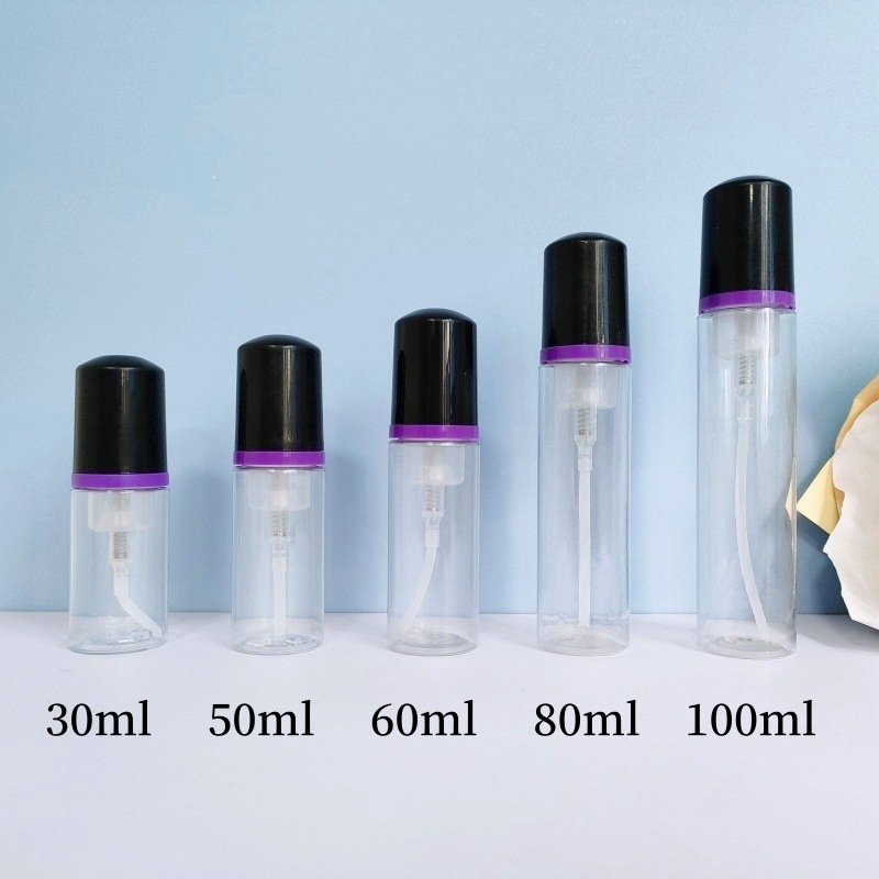 30 dientes PET mousse transparente botella 30ml100ml limpiador facial espuma botella champú espuma botella de pie en stock