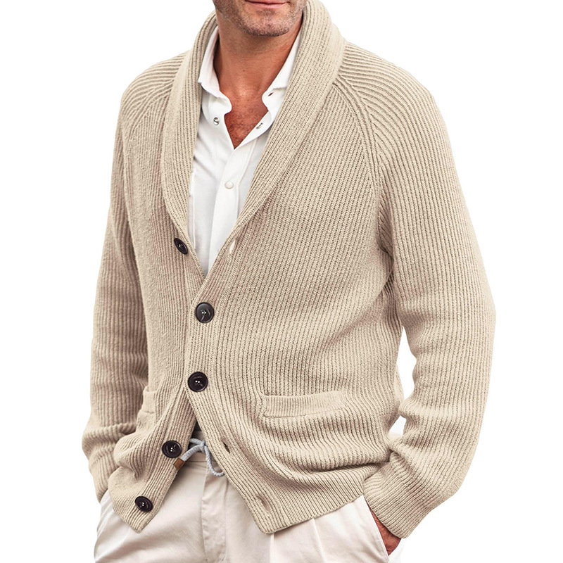 Monochrome Man- European And American Style Men's Cardigan Sweater, Turn-Down Collar Long Sleeve Knitted Jacket, 2026 Autumn Winter_voghion.com