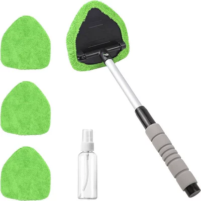 Car Window Cleaning Tool, Telescopic — Car cleaning tools - type-b-sponge-handle-4-green-cloth-covers-1-50ml-spray-bottlepe