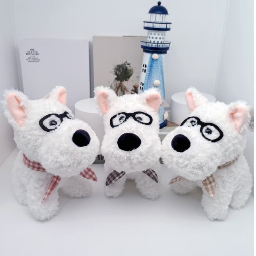 Glasses Dog Stuffed Toy Children's Birthday Gift 8inch Doll Machine Doll Event Throwing West Highland Dog Wholesale