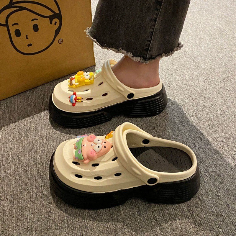 Мода стерео мультфильм мягкая подошва Баотоу дырки толстая подошва увеличена на открытом воздухе Леди летние пляжные сандалии