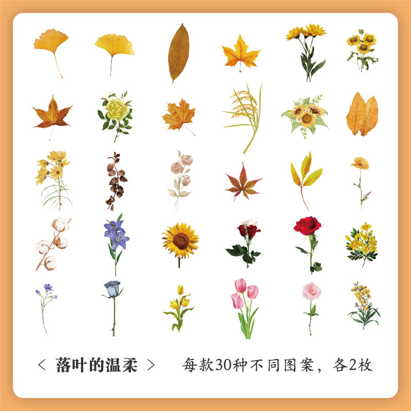 60 piezas de serie de historias naturales Pegatinas de cuentas de mano pegatinas de cuentas de mano para niños creativo material vegetal retro pegatinas a prueba de agua