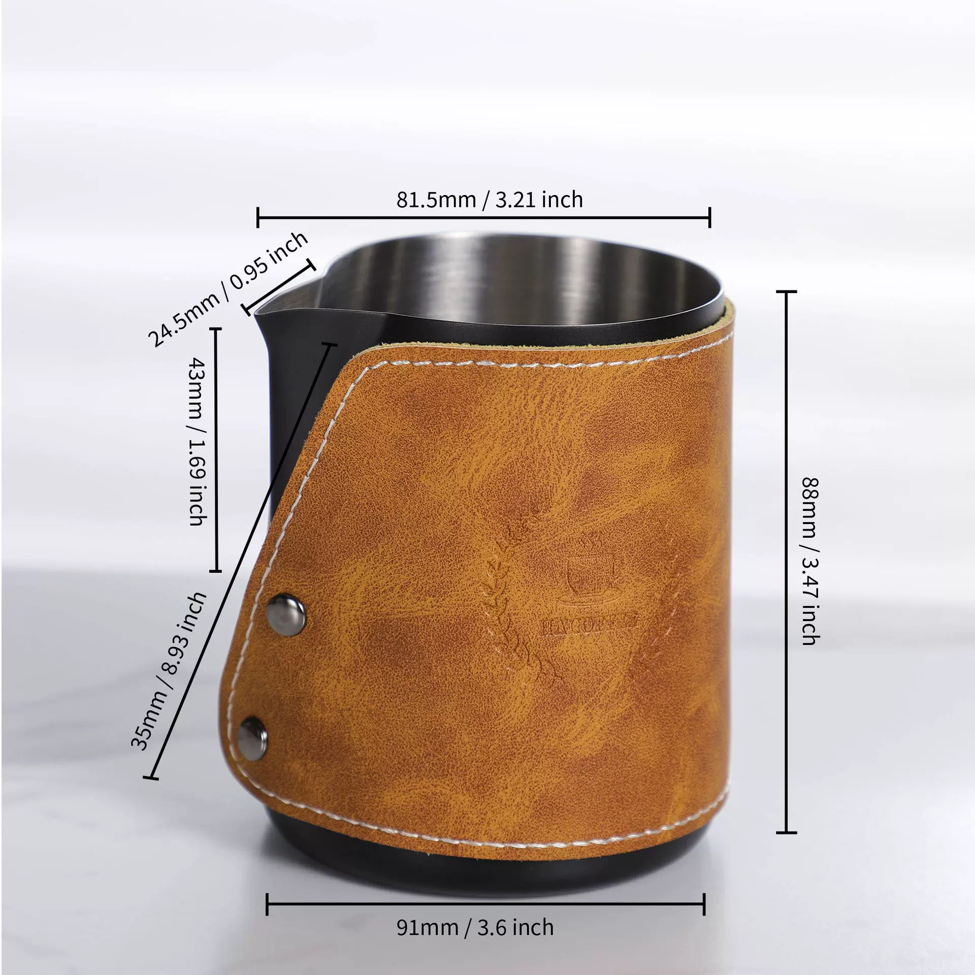 304不锈钢拉花杯尖嘴加厚奶泡杯拉花缸打奶杯无柄带皮套厂家批发