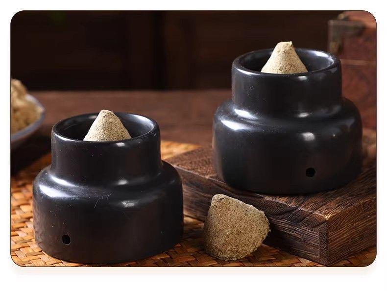 Bian Stone Navel Moxibustion Bowl Set with 140 Moxa Cones Ginger Shield Home Use for Adults and Children preparation