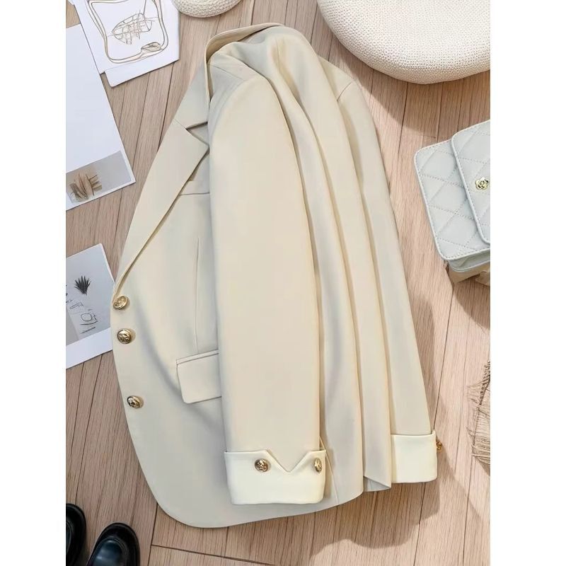 Cream-Colored Casual Patchwork Blazer for Women, New Spring and Autumn Style, Petite Korean-Style Elegant Goddess Suit, New Arrival Cream-Colored Casual Patchwork Blazer for Women, New Spring and Autumn Style, Petite Korean-Style Elegant Goddess Suit, New Arrival