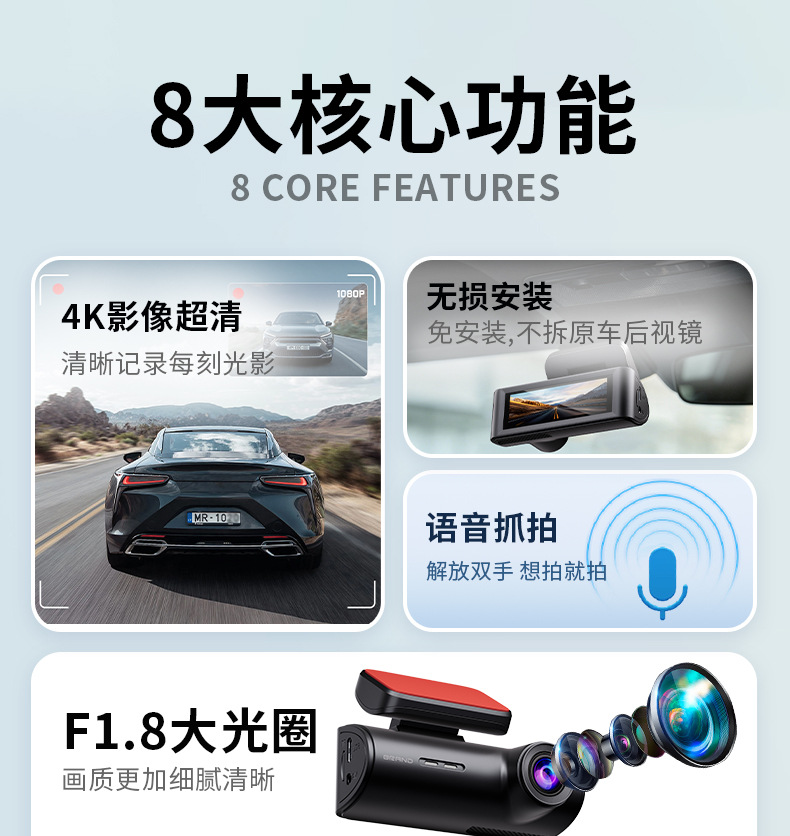 4K Ultra-Clear Driving Recorder, New Model with Wifi Connectivity, Starlight Night Vision, Intelligent Loop Recording, Automatic Coverage