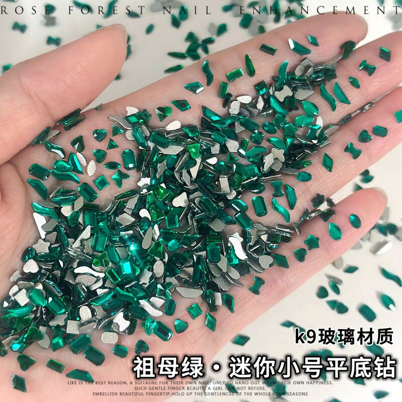 Emerald Green Small Flat-Back Rhinestones for Nail Art, Super Shiny Water Drop Butterfly Shaped Rhinestones, Nail Decorations Wholesale