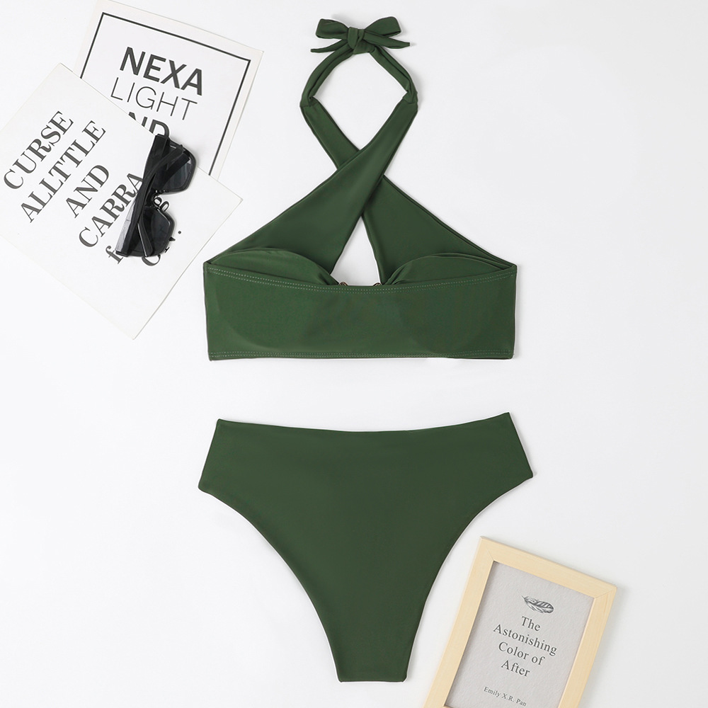 Women's Solid Colour Bikini Set Backless Sexy Metallic Accents_voghion.com