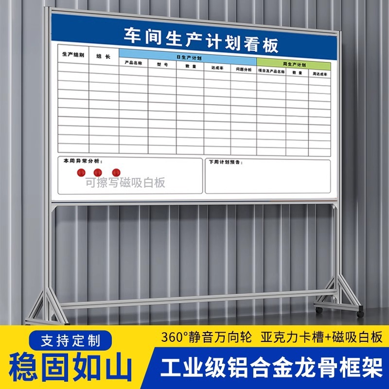定制6S车间生产计划看板展示架铝合金安全标牌管理可移动白板
