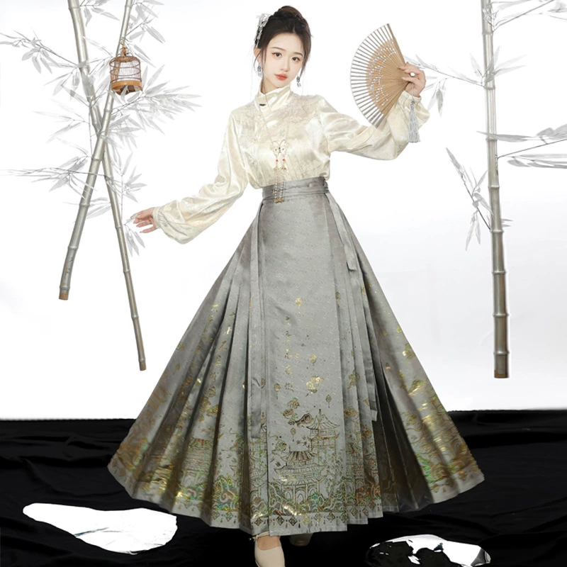 Новая женская юбка в национальном стиле «Луозжу Минг» с вышивкой «Лошадиная голова» [Ночной базар династии Тан], улучшенная версия для повседневной носки весной и летом