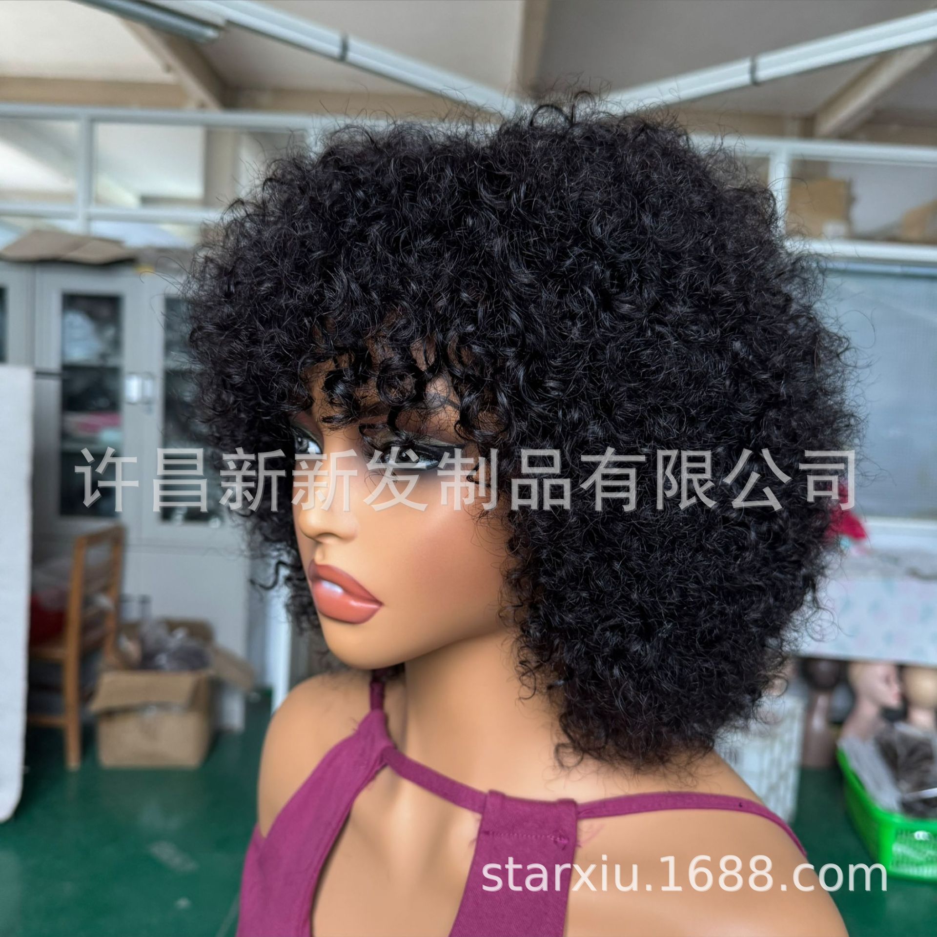 Peluca Corta de Encaje de Cabello Humano Pixiewig Rizada Estilo Afro para Mujer