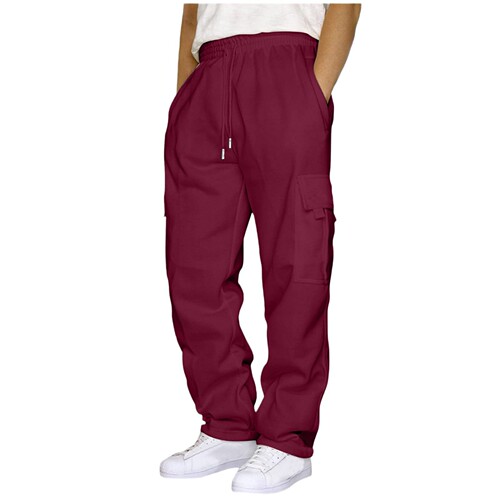 2024 Cross-border New Style Sports Leisure Warm Fleece Sweatpants with Multiple Pockets and Cord Ties for Men Loose Work Pants