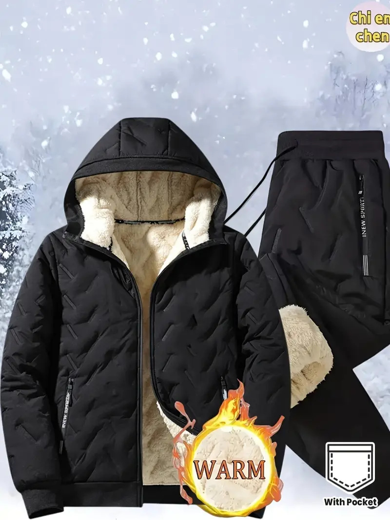 Trajes de deportes de invierno transfronterizos con terciopelo y calor, bolsillo de cremallera gruesa, diseño de cuerda de tracción para el ocio diario