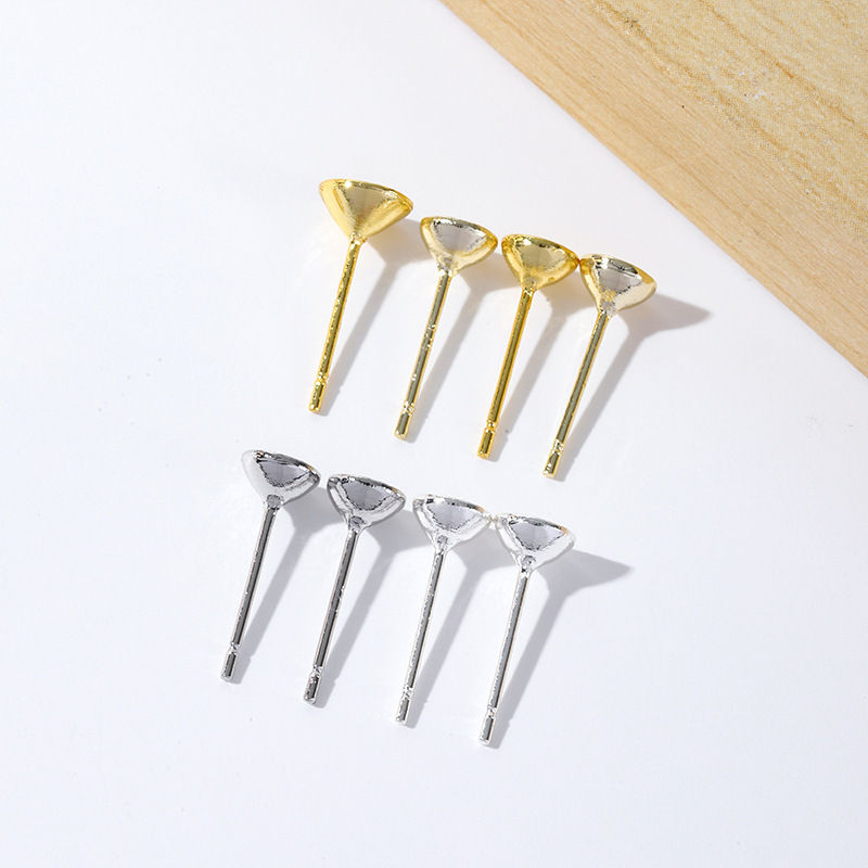 925 Silver Needle Plated with 18K Real Gold Jewelry Pin Tip Cup Earring Diamond Setting Diamond Cup Empty Setting Pointed Base Needle A6 Accessories Parts