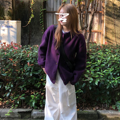 早秋穿搭紫色毛衣外套女秋季2025年新款慵懒感针织开衫上衣
