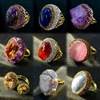 Retro organic crystal with amethyst, natural ore, advanced ring with stone, light luxury style, high-quality style