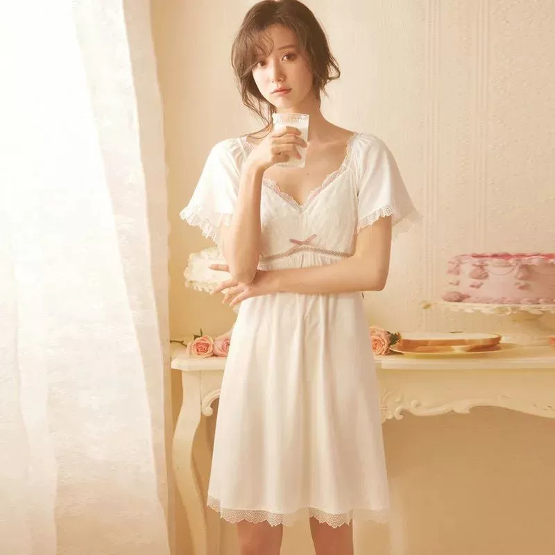 Top with cups, summer pijama, lace cute skirt, with short sleeve, internet celebrity