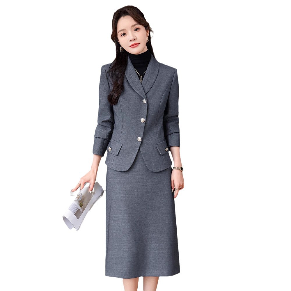 국경 2024 가을 새 원피스 통근 전문 세트 여성 짧은 재킷 원스텝 스커트 우아한 여신 팬