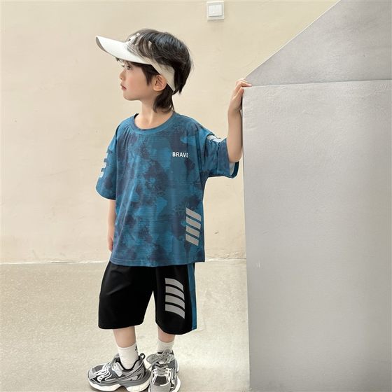 Haima's Boys' Quick-drying Mesh Sportswear suit 2025 Summer New Korean Children's Wear Children's Short-sleeved Shorts