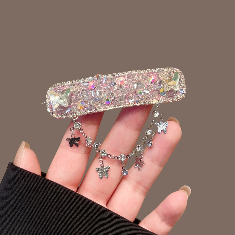 新款超闪满钻bb夹水晶蝴蝶发卡女气质百搭刘海边夹碎发夹甜美发饰|undefined