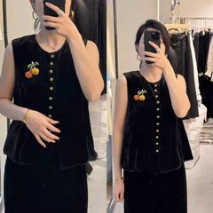 欧洲站2025秋季新款高级感气质新中式丝绒马甲女国风宽松百搭上衣