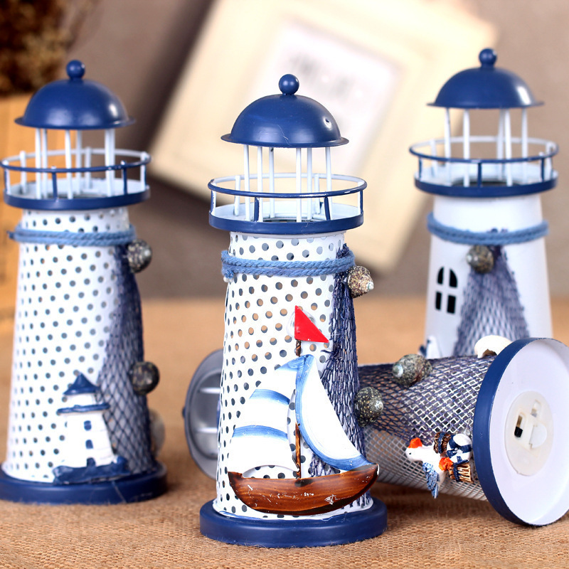 Three Sizes: Large, Medium, and Small, Glittering Ocean Tin Lighthouse, Mediterranean Style Home Decoration, Fashionable Iron Crafts