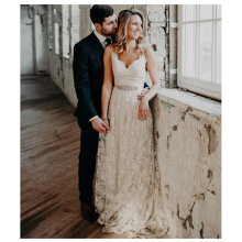 欧美跨境外贸wish亚马逊2025新款蕾丝婚纱无袖吊带长裙晚礼服春季